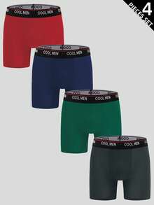 4pcs/Set Men's Letter Print Contrast Trim Boxer Briefs - Multicolor - View 1