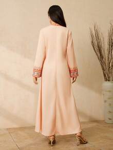 Teen Girl Half-Zip Long Sleeve Casual Ruffle Hem Elegant Vintage Dress Teenager Dress Abaya Long Modest Dresses For Girls And Ladies Teen Modest Dress Muslim Girl Dress Islamic Clothing Girls Modest Dresses Girls Muslim Girl Clothes Abaya Girls Embroidered Dress Girls Arabic Dress For Girls Mummy And Daughter Dress Modest Dress For Girls Mom Daughter Matching Dresses - Apricot - View 2