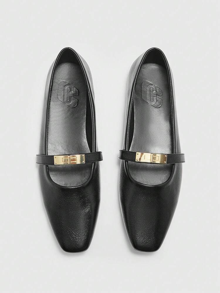 CUCCOO BIZCHIC Women's Square Toe Flat Chocolate Color Metal Buckle Slip-On Flats, Comfortable Casual Mary Jane Shoes Suitable For Dresses Valentine's Day