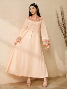 Teen Girl Half-Zip Long Sleeve Casual Ruffle Hem Elegant Vintage Dress Teenager Dress Abaya Long Modest Dresses For Girls And Ladies Teen Modest Dress Muslim Girl Dress Islamic Clothing Girls Modest Dresses Girls Muslim Girl Clothes Abaya Girls Embroidered Dress Girls Arabic Dress For Girls Mummy And Daughter Dress Modest Dress For Girls Mom Daughter Matching Dresses - Apricot - View 7