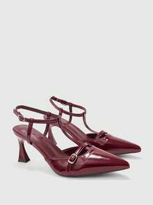 CUCCOO BIZCHIC Classic Pointed Toe Ankle Strap Stiletto High Heel Pumps, Burgundy, Versatile For Daily, Commute, Party, Elegant Valentine's Day - Burgundy - View 2
