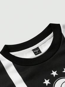 GALLERY FADE 男士休闲字母数字图案圆领长袖卫衣，适合通勤和日常穿着 - 黑與白 - 查看 4