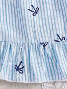 SHEIN 1pc Baby Girls' Sleeveless Striped Bow Print Cute Casual Strap Dress, Ruffled Hem Design, Suitable For Summer Outings, Travel, Beach, Photography - Blue - View 8