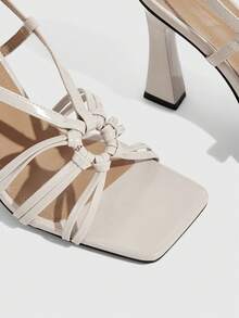 CUCCOO SZL Giày nữ mùa xuân/hè, gót dày, quai ngang, sandal cao gót gợi cảm cho kỳ nghỉ. - Màu nude - Xem 6