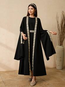 Teen Girl Elegant Party Ribbon Decor Jacket & Dress Set - Black - View 5