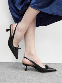 CUCCOO BIZCHIC Tacones altos de moda versátiles de uso diario con decoración de lazo y punta puntiaguda para mujer - Negro - Ver 1