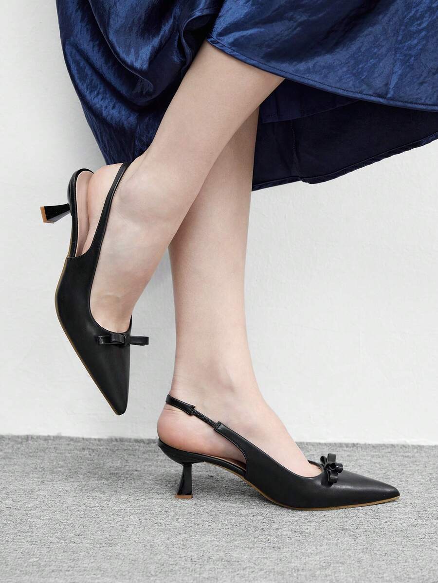 CUCCOO BIZCHIC Tacones altos de moda versátiles de uso diario con decoración de lazo y punta puntiaguda para mujer - Negro - Ver 1