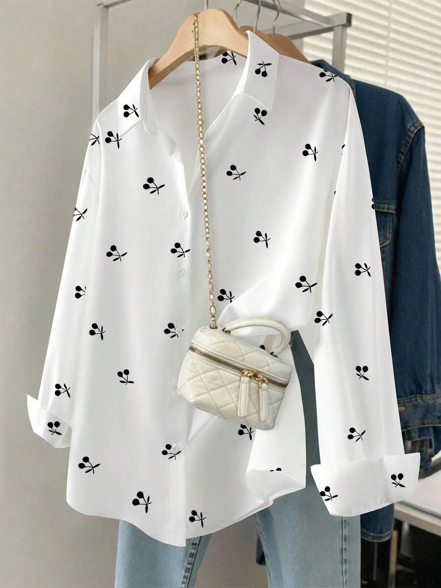 Resyla Women's Cherry Print Shirt, Autumn - Multicolor - View 1