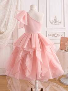 SHEIN Đầm organza lệch vai xếp nếp quá mức dành cho bé gái tuổi teen với nơ to - Màu Hồng baby - Xem 7