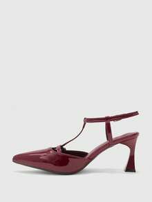 CUCCOO BIZCHIC Classic Pointed Toe Ankle Strap Stiletto High Heel Pumps, Burgundy, Versatile For Daily, Commute, Party, Elegant Valentine's Day - Burgundy - View 9