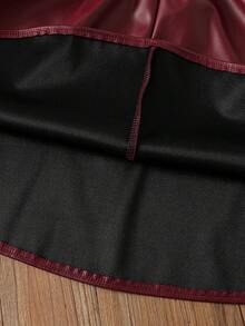 Sparklyn 复古法式风格女童PU皮高腰百褶裙，时尚百搭 - 酒紅色 - 查看 7