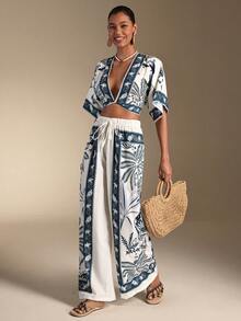 Swim Oasis 2件套 女士春夏度假沙滩波西米亚风蓝白和服上衣裤套装 2026新款女士泳装到货，适合上学、度假、约会、下午茶、西式、邮轮、海滩、海岛、公路旅行、四季皆宜、音乐节、波西米亚风度假、凉爽秋季、西部波西米亚风、优雅女士上衣 女士两件套 两件套长裤套装 度假装 女士两件套夏季套装 度假装 两件套裤装 度假装 女士两件套夏季套装 两件套长裙套装 度假装 女士裙装套装 度假装 2026 - 彩色 - 查看 3