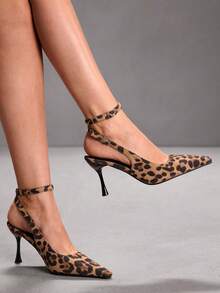 CUCCOO SZL Women's Pointed Toe Leopard Print Buckle Design Fashionable High Heels, Versatile For Daily Wear Valentine's Day - Multicolor - View 3