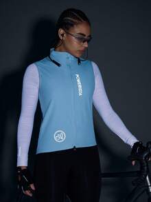 Powerista Women's Letter Print Zipper High Waist Fashionable Sleeveless Cycling Jersey - Baby Blue - View 1