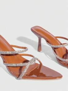 CUCCOO SZL Women's Rhinestone Embellished Versatile High Heel Sandals Valentine's Day - Brown - View 6