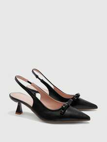 CUCCOO BIZCHIC Tacones altos de moda versátiles de uso diario con decoración de lazo y punta puntiaguda para mujer - Negro - Ver 3
