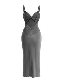 Ocili Women's Leisure Velvet Comfortable Minimalist Slip Dress Sleepwear - Grey - View 2
