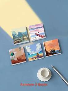 90张（3本）可爱风景、人物、花卉创意方形便签，提醒信息标签，自粘便签 - 适用于学校、办公室和家庭提醒，小礼物，学习用品，返校季