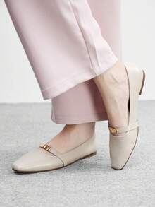 CUCCOO BIZCHIC 女士方头平底巧克力色金属扣套脚平底鞋，舒适休闲玛丽珍鞋，适合搭配连衣裙 - 鄒漆杏 - 查看 5