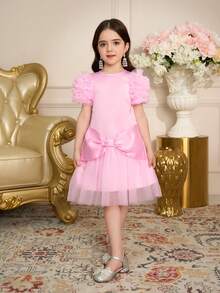 Young Girl Cute Princess Dress With Heavy Duty Fabric Design Elegant Style, Suitable For Party Dressing - Pink - View 7