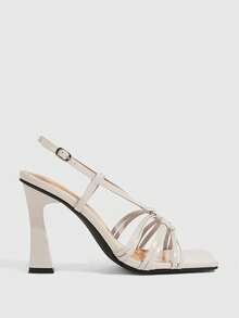 CUCCOO SZL Giày nữ mùa xuân/hè, gót dày, quai ngang, sandal cao gót gợi cảm cho kỳ nghỉ. - Màu nude - Xem 9