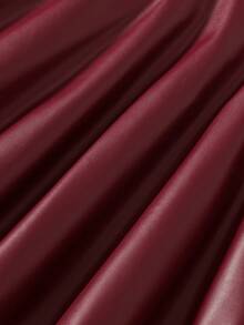 Sparklyn 复古法式风格女童PU皮高腰百褶裙，时尚百搭 - 酒紅色 - 查看 3