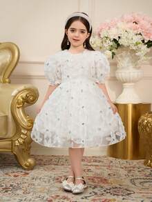 Young Girl Cute Princess Dress Heavy Duty Three Dimensional Flower Fabric Design Elegant Style, Suitable For Party Dressing - White - View 9