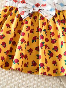 SHEIN 女婴圆领无袖印花连衣裙，带蝴蝶结装饰 - 彩色 - 查看 6