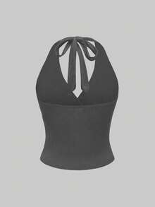 INAWLY Top halter ajustado y fruncido de talla grande estilo Y2K para mujer - Multicolor - Ver 2