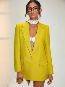 EURMUSE Women's Blazer Suit Set With Silver Detailed Buttons - Yellow - View 5