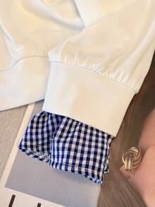 SHEIN Franclia Women's Fashionable Asymmetric Off-Shoulder Long-Sleeve Early Autumn Sweatshirt, Two-Piece Style Sweatshirt, Spring Outfit Women, Spring, Spring Break Outfits, Going Out Top Women Long Sleeve Tops Cute Casual Tops Preppy Tops Cute Tops For Women - White - View 7