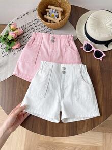 LMoss Kids 2件套女婴粉色和白色牛仔短裤 - 彩色 - 查看 2