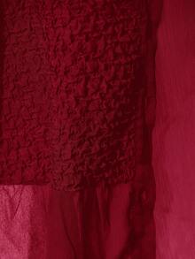 EMERY ROSE Women's Vintage French Style Ruched Patchwork Blouse, Unique Design, Lightweight Sheer Protection Collared Button-Up Long Sleeve Shirt, Spring/Summer - Burgundy - View 7