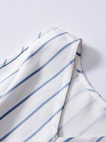 Tween Girl Striped Print V-Neck Textured Fabric Sleeveless Fitted Dress - White - View 5