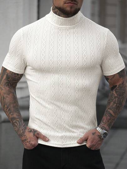 Manfinity Homme تي شيرت قصير الأكمام بياقة نسيجية للرجال