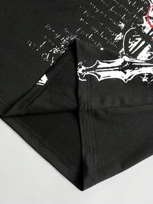 ROMWE MEN Goth 男士哥特复古十字架印花二合一长袖T恤 - 黑色 - 查看 7