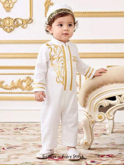 Cozy Pixies Baby Boy Vintage Long Sleeve Romper, Suitable For Formal Events, Performances, Baby Showers, Holidays And More