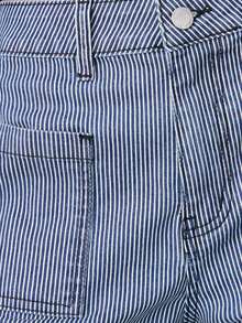Nöista High-Waisted Pinstriped Pants With Large Front Patch Pockets, Belt Loops, And Button Closure. Unique Gathered Hems With Ties Create A Flared, Ruffled Silhouette, For Spring And Summer. - Blue - View 6