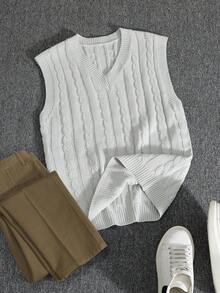 Claim Dot Áo vest len nam cổ chữ V, kiểu dáng xoắn cáp, thoải mái, đa năng. - Màu Xám nhạt - Xem 3