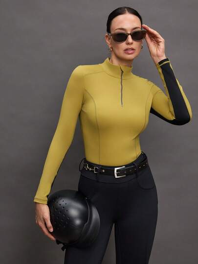 Activina 女士撞色立领半拉链修身长袖马术夹克