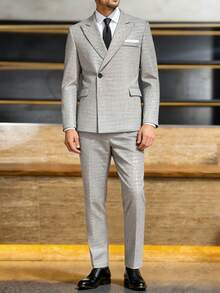 Calvornis Men's Elegant Single-Button Textured Jacquard Suit Set With Pants, Suitable For Daily Commute, Business, Party And Banquet Wear. This Suit Set Is An Indispensable Versatile Item In A Man's Wardrobe, And Makes A Great Gift For A Boyfriend Or Husband. Men Double Breasted Suit Men 2 Piece Set Lapel Men Suit Set Grey Men Embossed Suit Jacket Suit For Men Modern - Light Grey - View 3