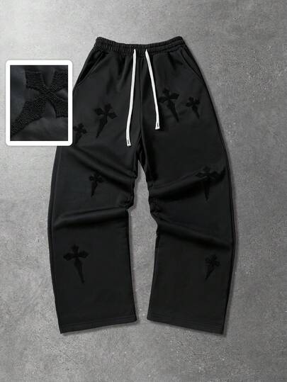 Pantaloni della tuta casual alla moda da uomo con coulisse e ricamo