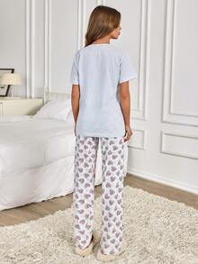 EURMUSE Cotton Line Women Heart Printed Comfy 2Pcs Pajama Set Short Sleeve And Pants - Multicolor - View 2