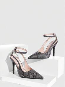 CUCCOO SZL Giày cao gót mũi nhọn tối giản bằng da bóng dành cho nữ - Màu xám đen - Xem 3