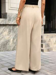 Editum Women's Straight Leg Pleated Khaki Linen Pants, Elegant For Daily Wear And Commuting, Spring/Summer Pants Solid Khaki Cotton-Linen Trousers, Straight Leg, Office Wear, Commuting Style. Wide Leg Pants Beige Pants Women Pants Casual Outfit Vacation Outfit - Khaki - View 2