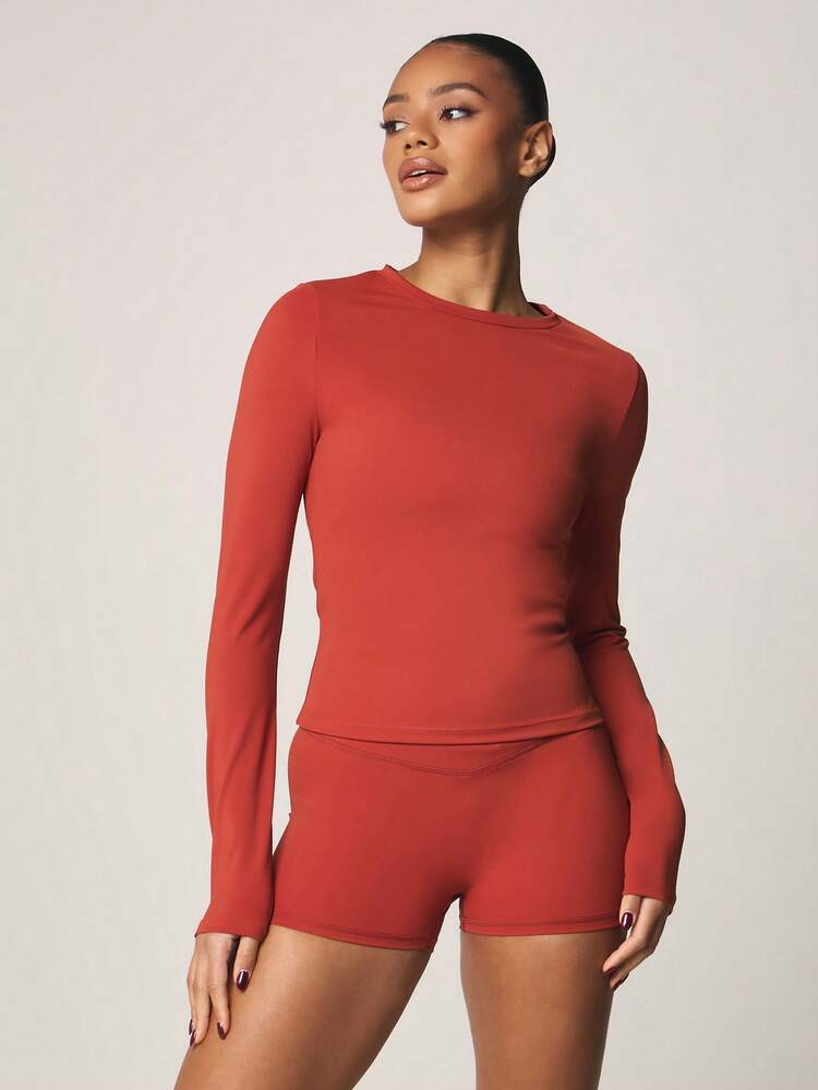 MISSGUIDED Long Sleeve Fitted Crew Neck Top For Sports Training Workout Gym Active Wear Stretch Fabric Athletic Compression Base Layer