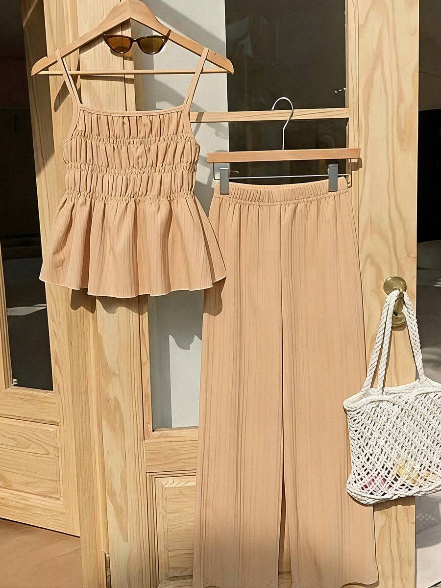 Young Girls Tank Top Co-Ords - Apricot - View 1