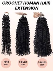 Boho Braids 女士卷曲钩编人发，无结，50克/150克/250克，预先分离的羽毛钩编发，蓬松卷曲，隐形12A级轻盈人发接发，自然黑色