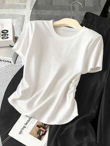 Resyla 两件套女士夏季休闲纯色腰部褶皱T恤和裤子套装 - 彩色 - 查看 4