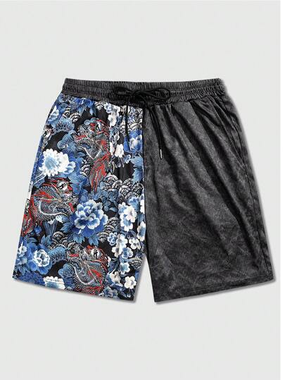 ROMWE MEN Goth 男士暗黑哥特印花短裤，适合春夏穿着，鸦片风